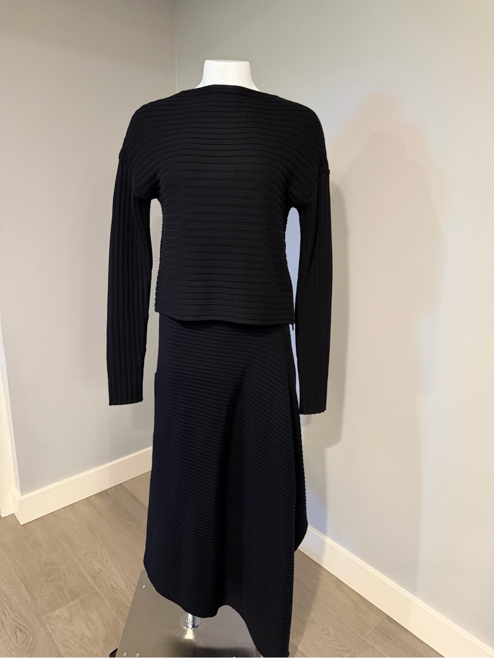 Tibi Black Ribbed Long-Sleeve Knit Dress Set
